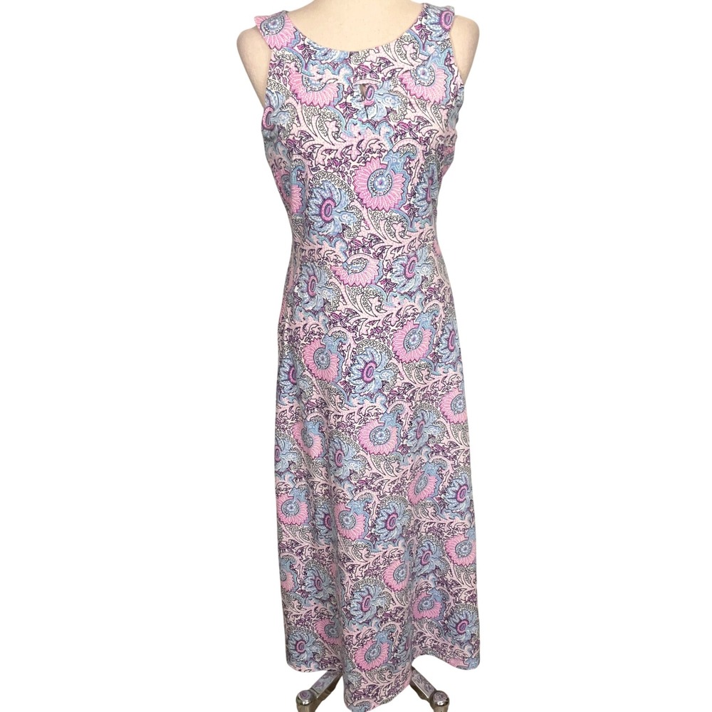 Talbots Dress Womens Small Pink‎ Blue Paisley Floral Maxi Summer Beach Pastel